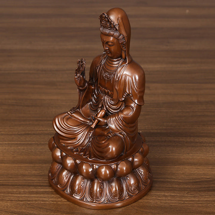 Buddha Stones Kwan Yin Avalokitesvara Lotus Ricchezza Statua in Rame Decorazione per la Scrivania di Casa