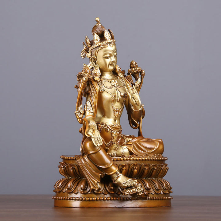 Buddha Stones Bodhisattva Tara Verde Figurina Protezione Ottone Rame Statua Casa Offerta Decorazione