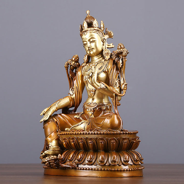 Buddha Stones Bodhisattva Tara Verde Figurina Protezione Ottone Rame Statua Casa Offerta Decorazione