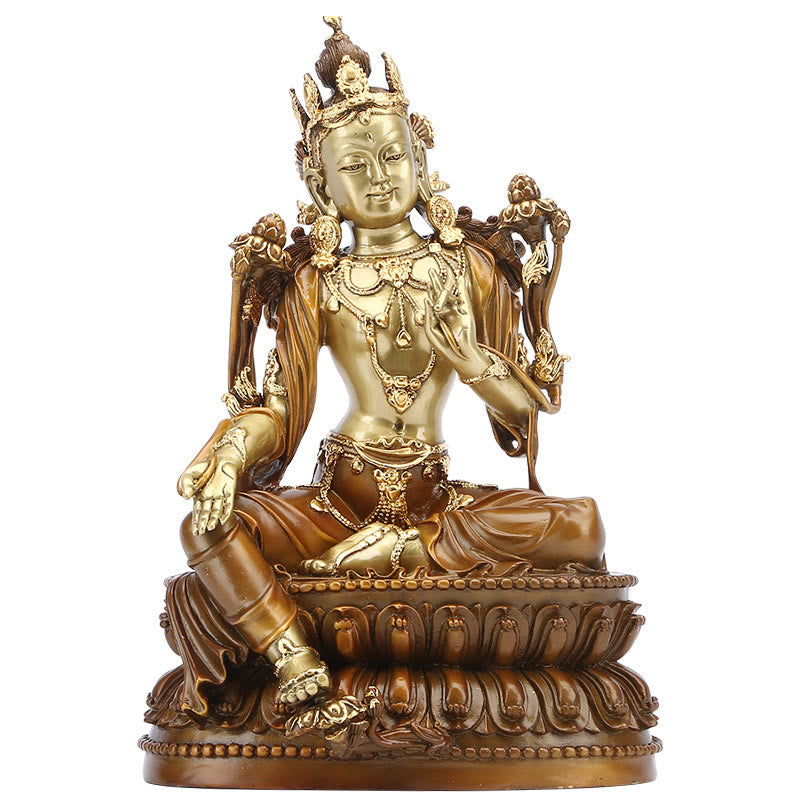 Buddha Stones Bodhisattva Tara Verde Figurina Protezione Ottone Rame Statua Casa Offerta Decorazione