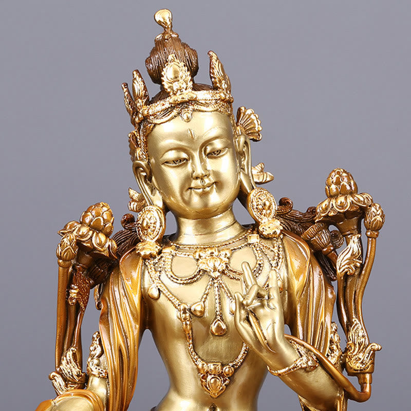 Buddha Stones Bodhisattva Tara Verde Figurina Protezione Ottone Rame Statua Casa Offerta Decorazione