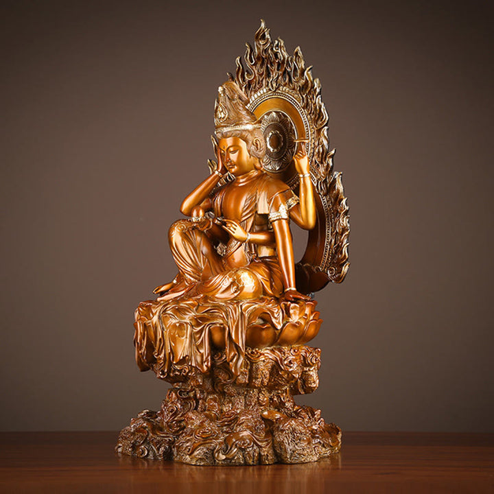 Buddha Stones Kwan Yin Avalokitesvara Successo Ottone Rame Statua Casa Scrivania Altare Decorazione - image 2