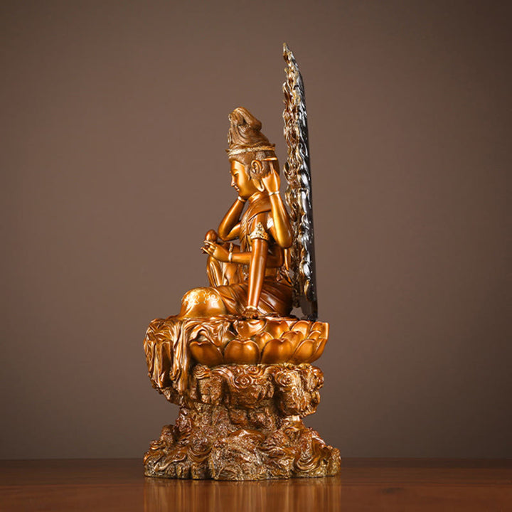 Buddha Stones Kwan Yin Avalokitesvara Successo Ottone Rame Statua Casa Scrivania Altare Decorazione
