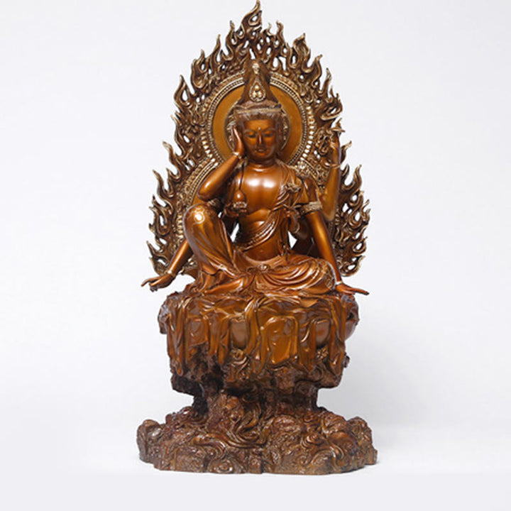 Buddha Stones Kwan Yin Avalokitesvara Successo Ottone Rame Statua Casa Scrivania Altare Decorazione