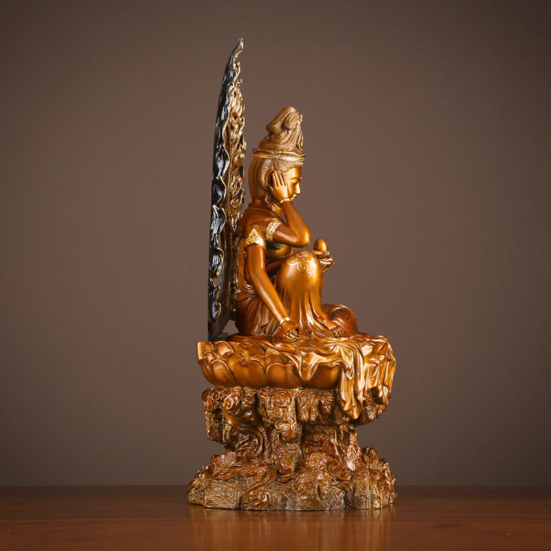 Buddha Stones Kwan Yin Avalokitesvara Successo Ottone Rame Statua Casa Scrivania Altare Decorazione