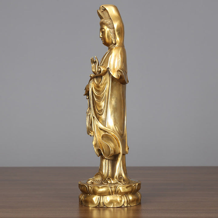 Buddha Stones Dorate in Piedi Kwan Yin Avalokitesvara Ricchezza Ottone Rame Statua Decorazione Scrivania Casa - image 6