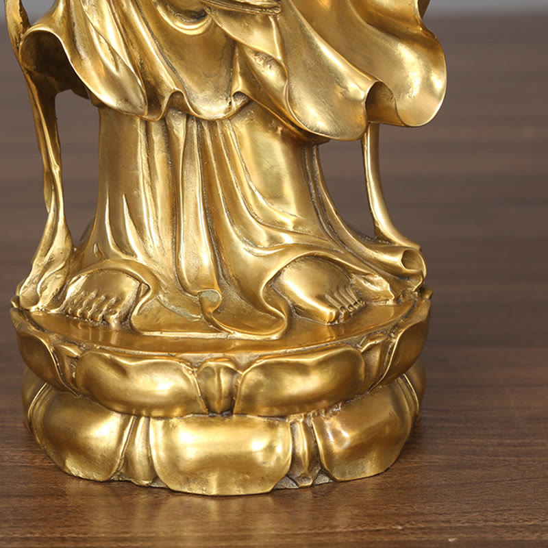 Buddha Stones Dorate in Piedi Kwan Yin Avalokitesvara Ricchezza Ottone Rame Statua Decorazione Scrivania Casa - image 10