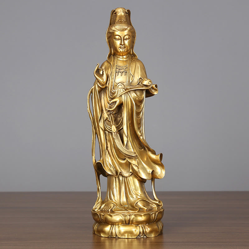 Buddha Stones Dorate in Piedi Kwan Yin Avalokitesvara Ricchezza Ottone Rame Statua Decorazione Scrivania Casa - Avalokitesvara 14*44,5cm - image 0
