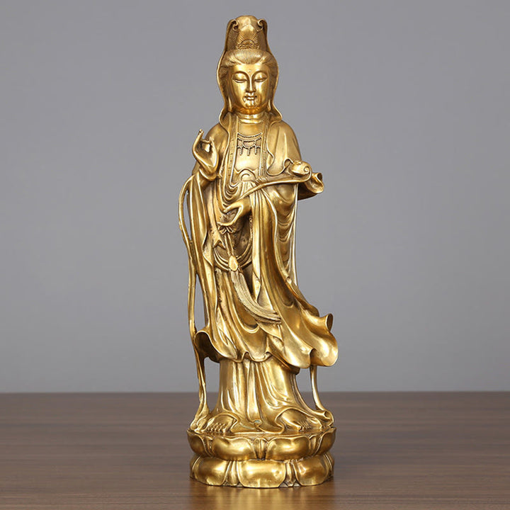 Buddha Stones Dorate in Piedi Kwan Yin Avalokitesvara Ricchezza Ottone Rame Statua Decorazione Scrivania Casa - Avalokitesvara 14*44,5cm - image 0
