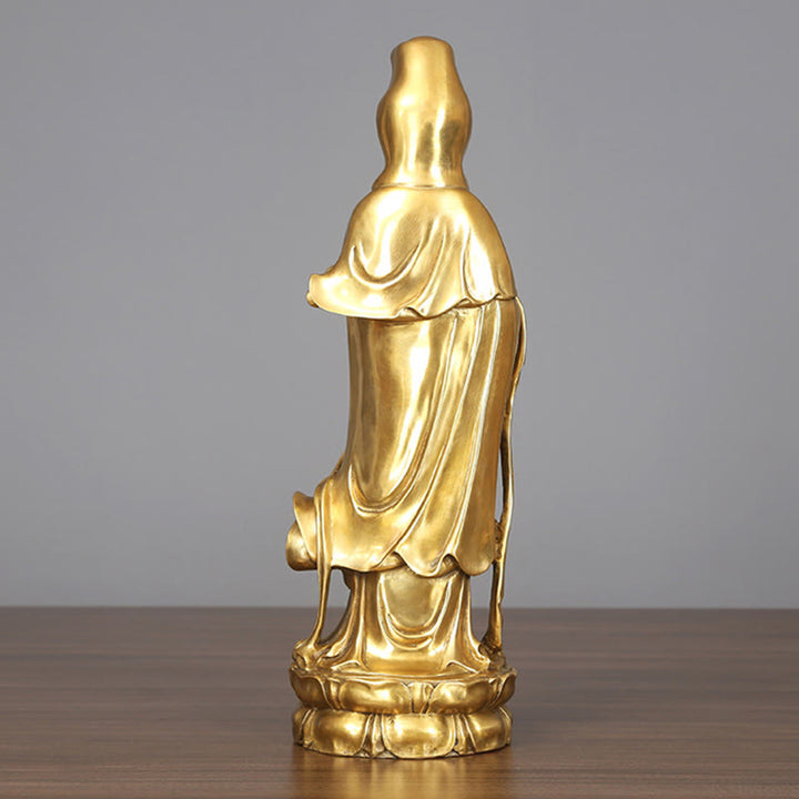 Buddha Stones Dorate in Piedi Kwan Yin Avalokitesvara Ricchezza Ottone Rame Statua Decorazione Scrivania Casa - image 4
