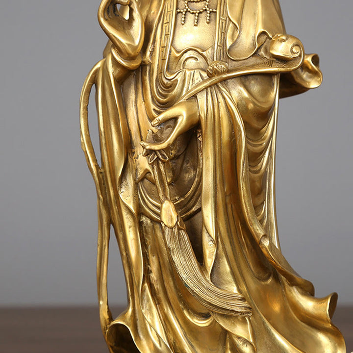 Buddha Stones Dorate in Piedi Kwan Yin Avalokitesvara Ricchezza Ottone Rame Statua Decorazione Scrivania Casa - image 8