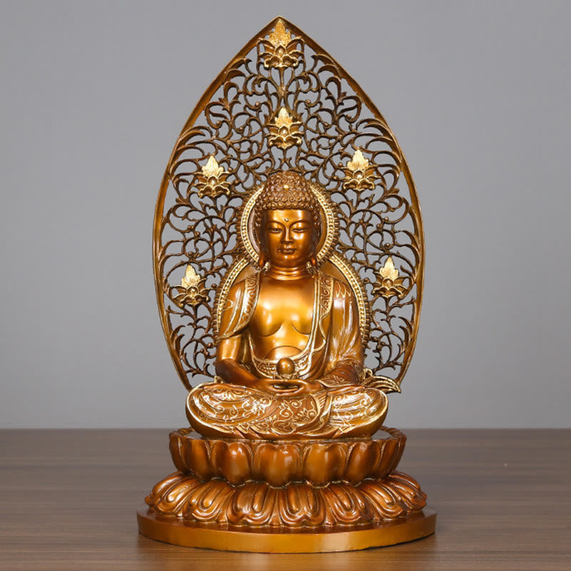 Buddha Stones Sakyamuni Amitabha Statua del Buddha della Medicina Statua di Rame della Serenità Decorazione per la Casa - Amitabha 24*23*45cm - image 4