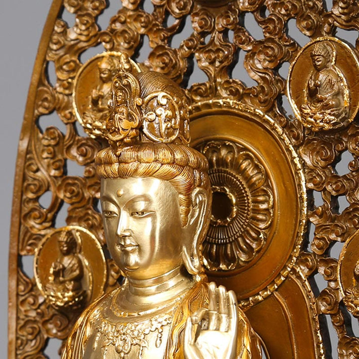 Buddha Stones Kwan Yin Avalokitesvara Aura Armonia Ottone Rame Statua Decorazione Scrivania Casa