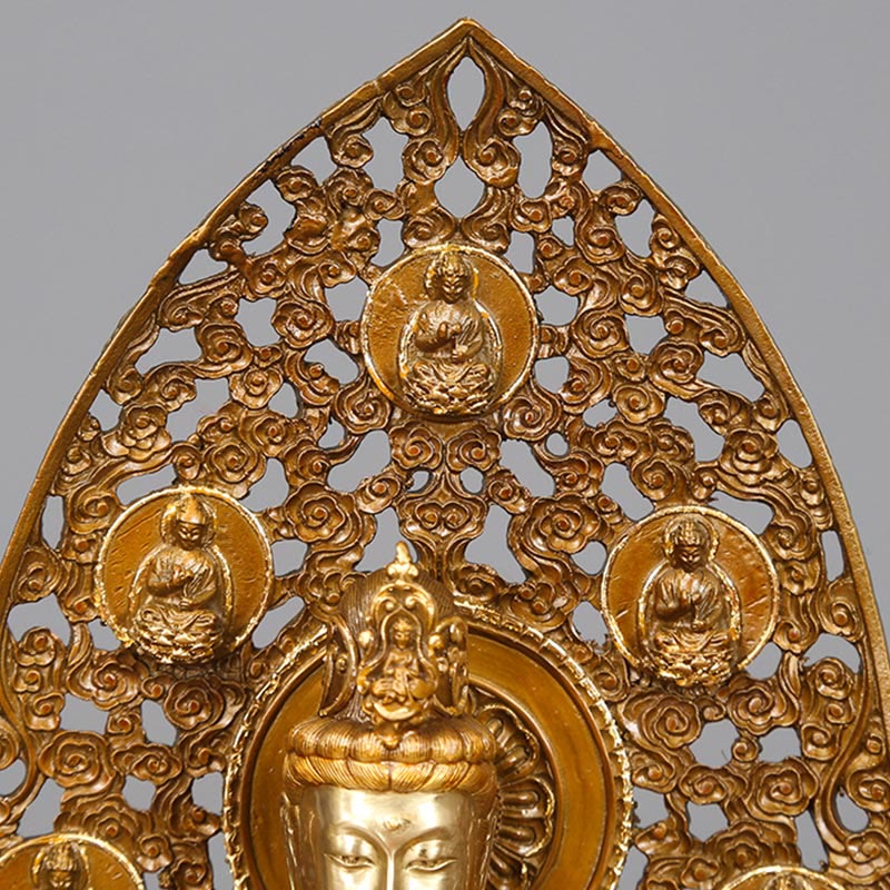 Buddha Stones Kwan Yin Avalokitesvara Aura Armonia Ottone Rame Statua Decorazione Scrivania Casa