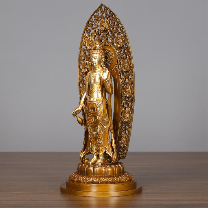 Buddha Stones Kwan Yin Avalokitesvara Aura Armonia Ottone Rame Statua Decorazione Scrivania Casa