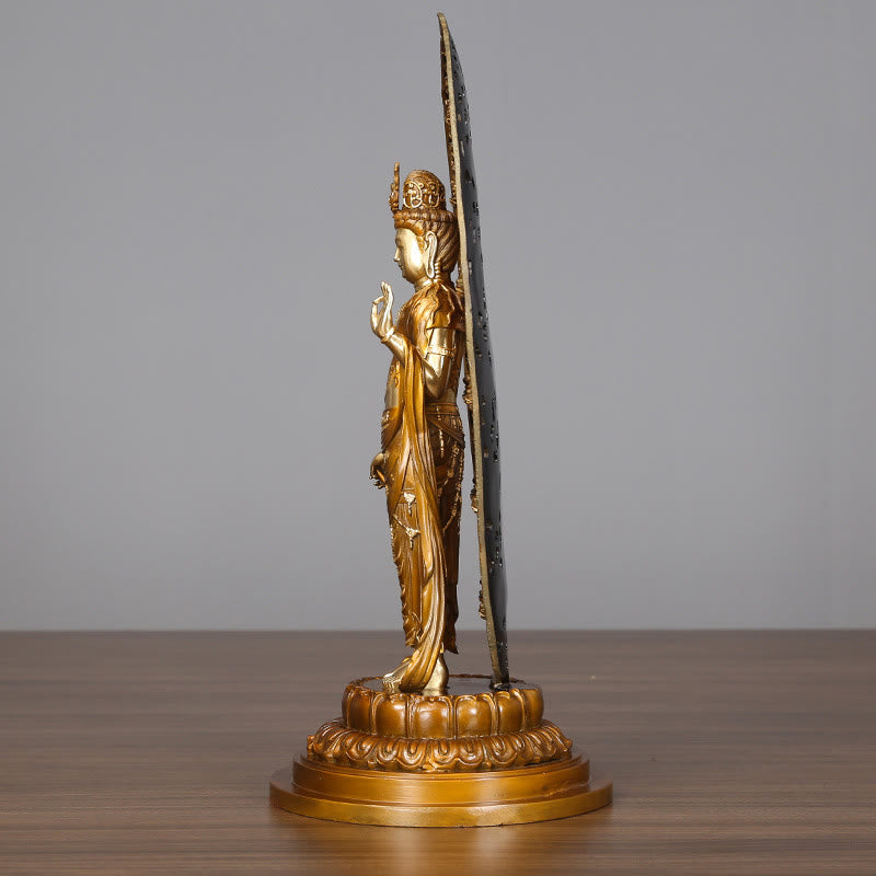 Buddha Stones Kwan Yin Avalokitesvara Aura Armonia Ottone Rame Statua Decorazione Scrivania Casa
