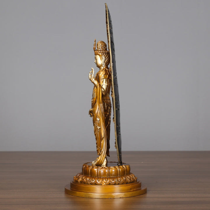 Buddha Stones Kwan Yin Avalokitesvara Aura Armonia Ottone Rame Statua Decorazione Scrivania Casa