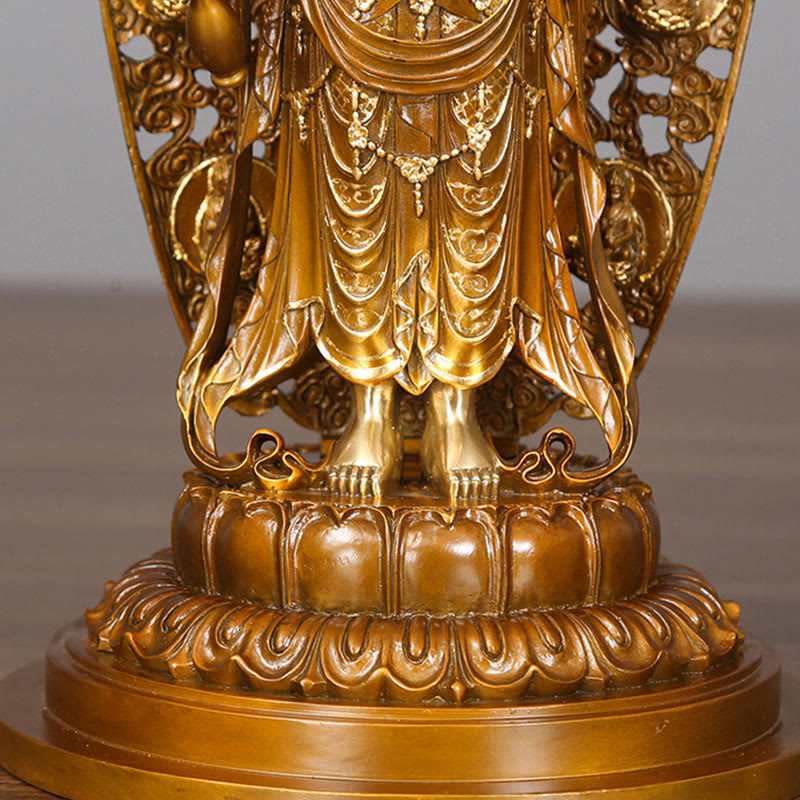 Buddha Stones Kwan Yin Avalokitesvara Aura Armonia Ottone Rame Statua Decorazione Scrivania Casa