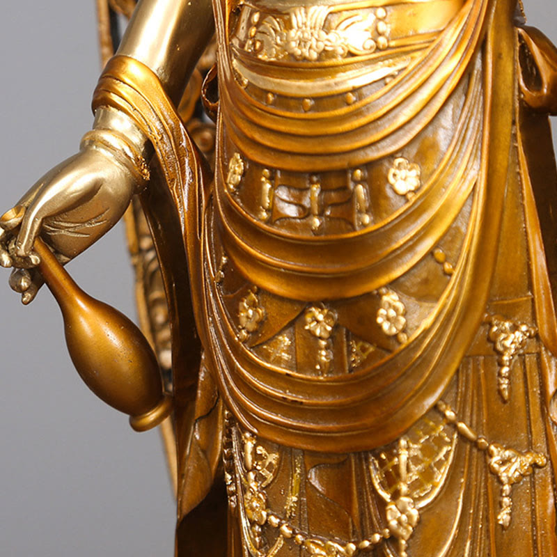 Buddha Stones Kwan Yin Avalokitesvara Aura Armonia Ottone Rame Statua Decorazione Scrivania Casa - image 8