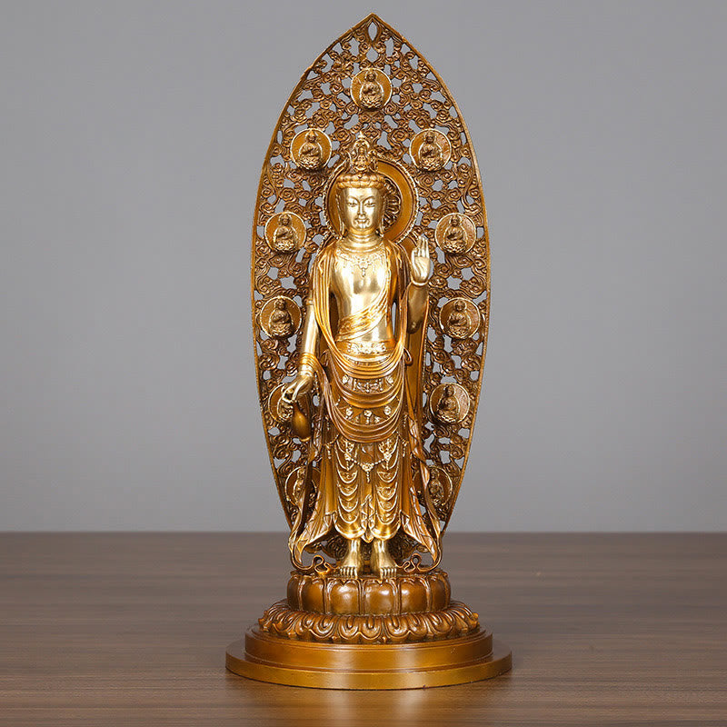 Buddha Stones Kwan Yin Avalokitesvara Aura Armonia Ottone Rame Statua Decorazione Scrivania Casa - Avalokitesvara 18*41,5cm - image 0