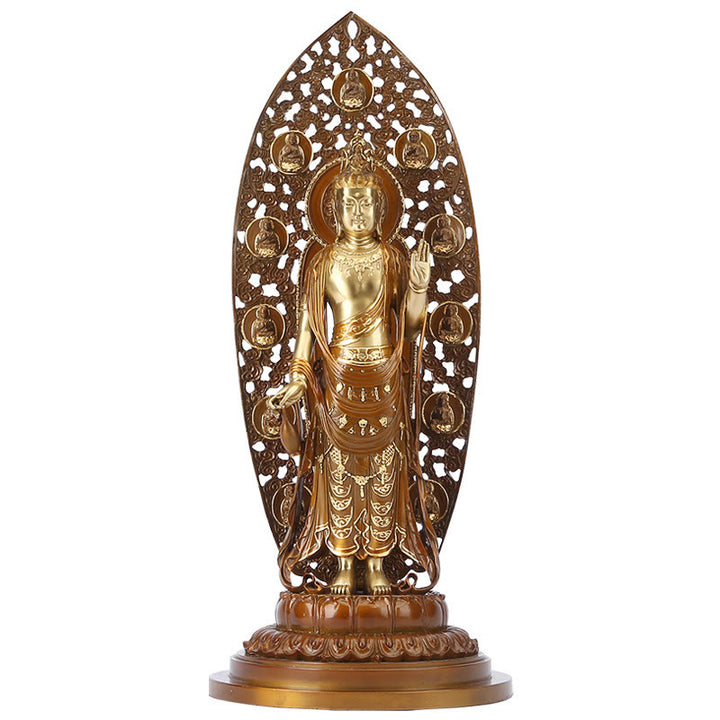 Buddha Stones Kwan Yin Avalokitesvara Aura Armonia Ottone Rame Statua Decorazione Scrivania Casa