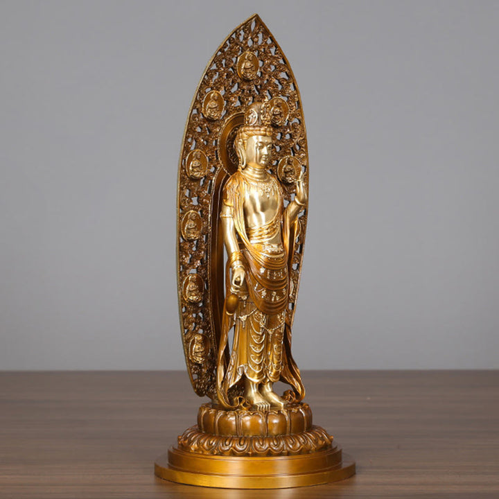 Buddha Stones Kwan Yin Avalokitesvara Aura Armonia Ottone Rame Statua Decorazione Scrivania Casa