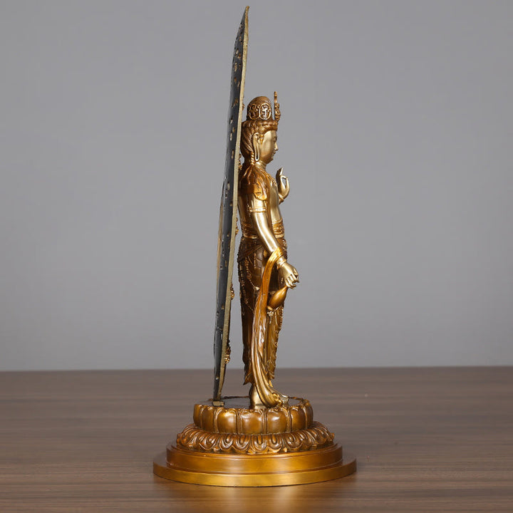Buddha Stones Kwan Yin Avalokitesvara Aura Armonia Ottone Rame Statua Decorazione Scrivania Casa - image 3
