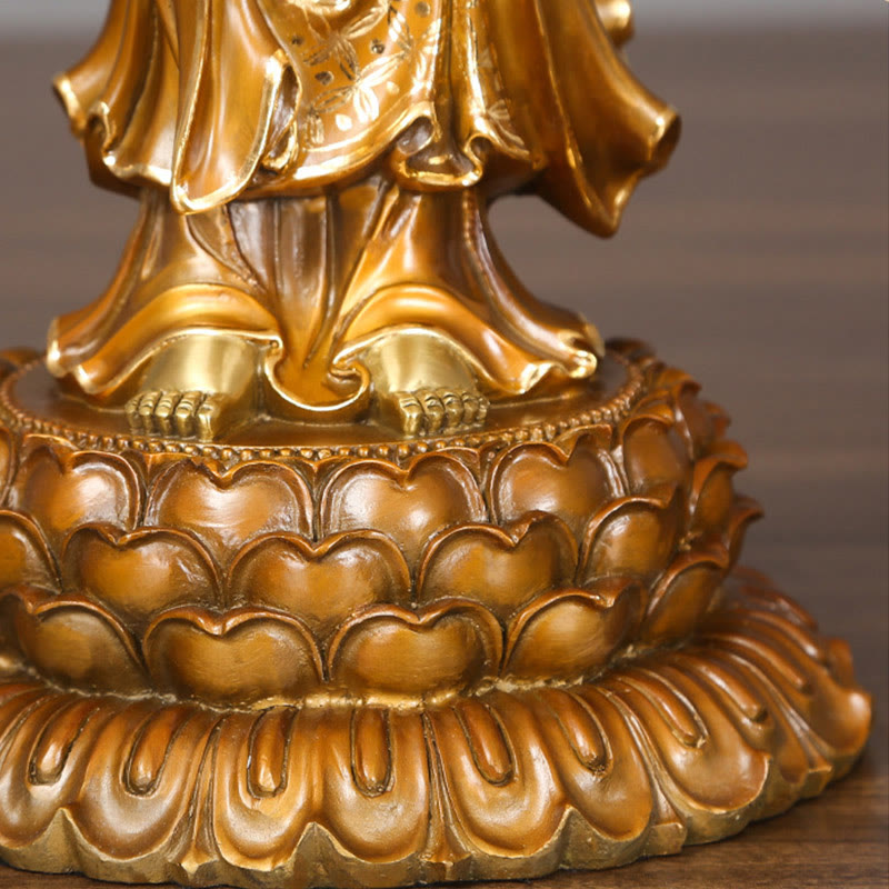 Buddha Stones Kwan Yin Avalokitesvara Loto Aura Successo Ottone Rame Statua Decorazione per la casa