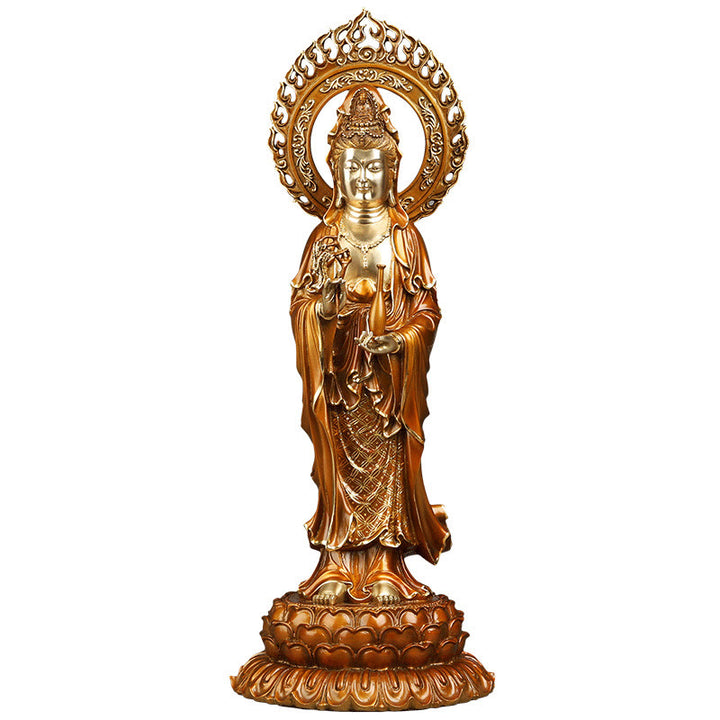 Buddha Stones Kwan Yin Avalokitesvara Loto Aura Successo Ottone Rame Statua Decorazione per la casa