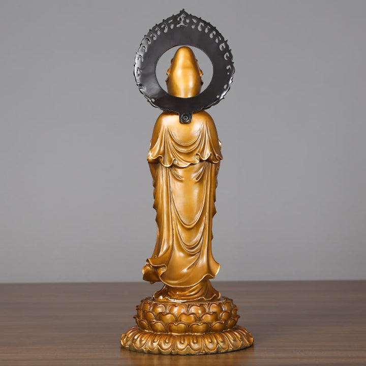 Buddha Stones Kwan Yin Avalokitesvara Loto Aura Successo Ottone Rame Statua Decorazione per la casa
