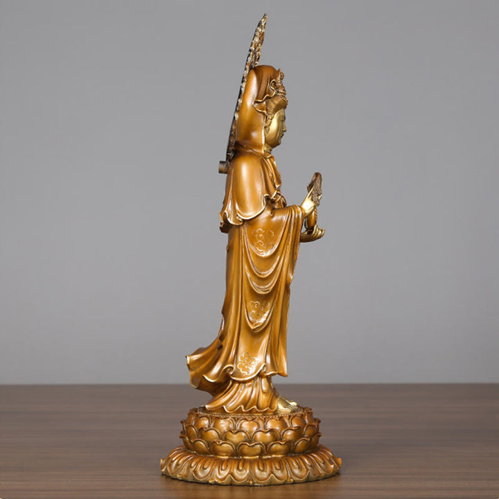 Buddha Stones Kwan Yin Avalokitesvara Loto Aura Successo Ottone Rame Statua Decorazione per la casa
