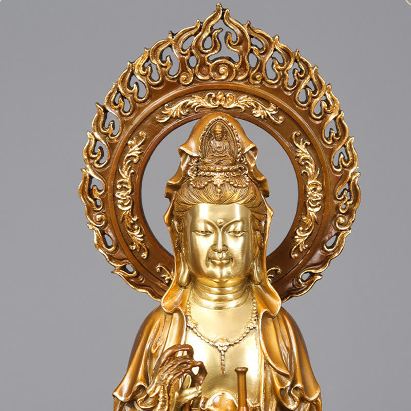 Buddha Stones Kwan Yin Avalokitesvara Loto Aura Successo Ottone Rame Statua Decorazione per la casa