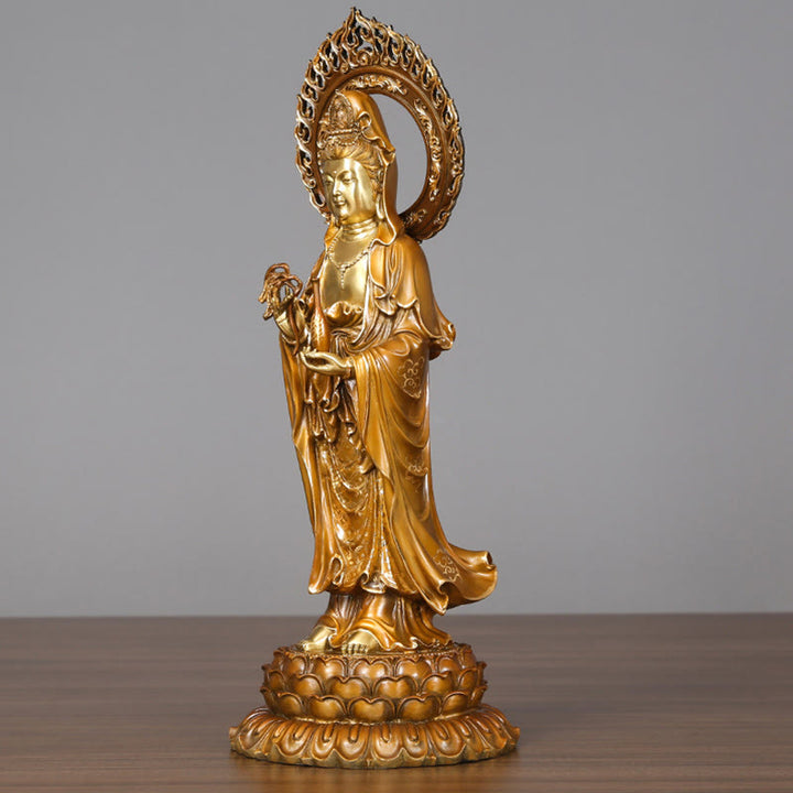 Buddha Stones Kwan Yin Avalokitesvara Loto Aura Successo Ottone Rame Statua Decorazione per la casa