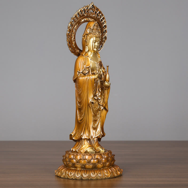 Buddha Stones Kwan Yin Avalokitesvara Loto Aura Successo Ottone Rame Statua Decorazione per la casa - image 1