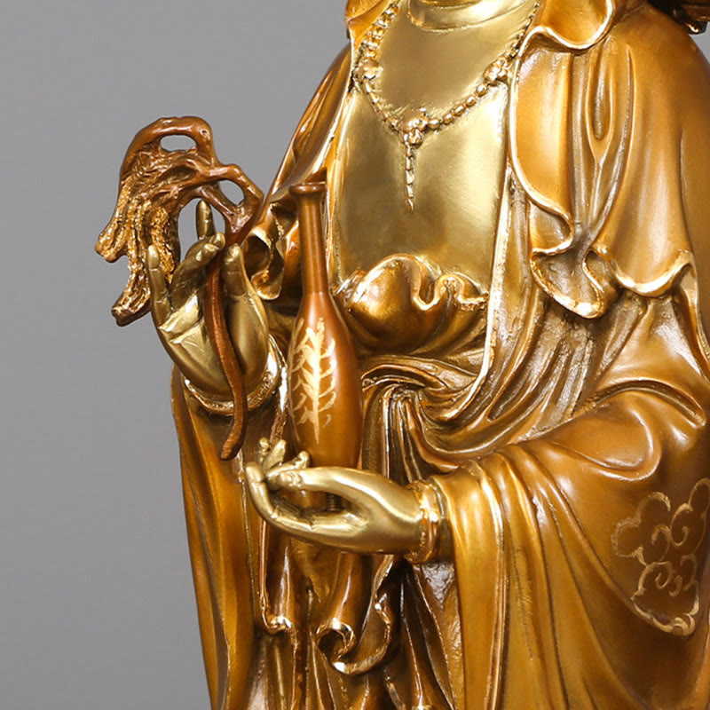 Buddha Stones Kwan Yin Avalokitesvara Loto Aura Successo Ottone Rame Statua Decorazione per la casa