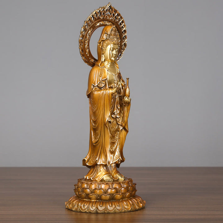 Buddha Stones Kwan Yin Avalokitesvara Loto Aura Successo Ottone Rame Statua Decorazione per la casa