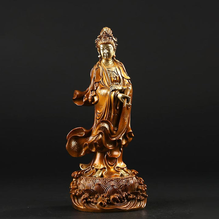 Buddha Stones Kwan Yin Avalokitesvara che tiene un vaso Statua in rame armonia in ottone Decorazione per la casa - Piccolo Avalokitesvara 11*9*25cm - image 1