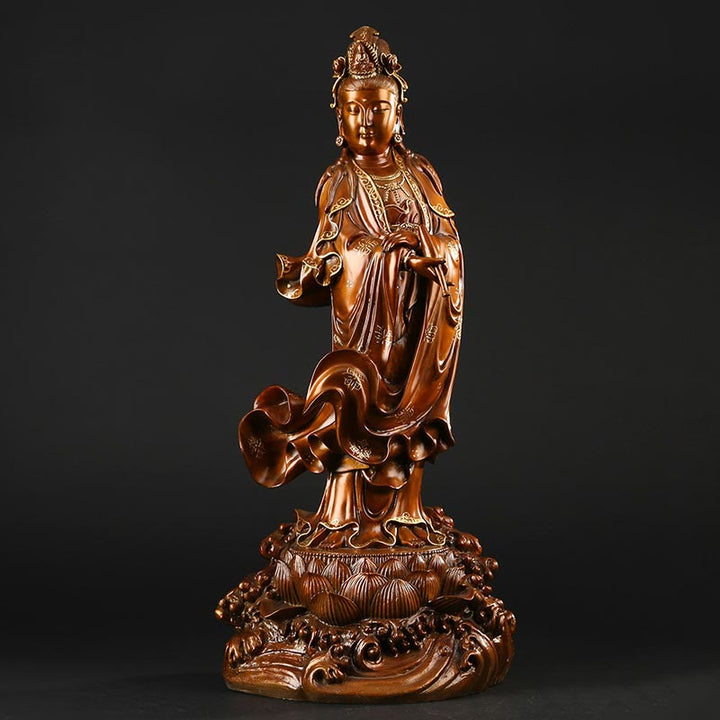 Buddha Stones Kwan Yin Avalokitesvara che tiene un vaso Statua in rame armonia in ottone Decorazione per la casa