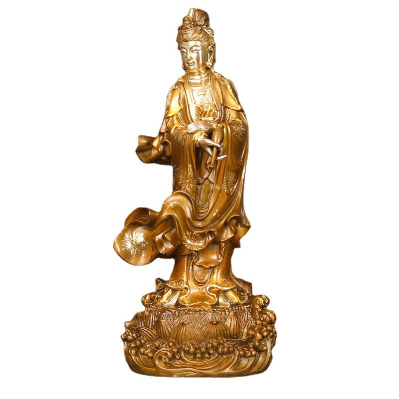Buddha Stones Kwan Yin Avalokitesvara che tiene un vaso Statua in rame armonia in ottone Decorazione per la casa