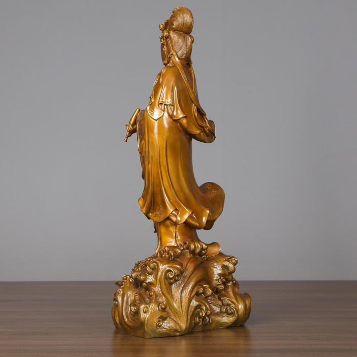 Buddha Stones Kwan Yin Avalokitesvara che tiene un vaso Statua in rame armonia in ottone Decorazione per la casa