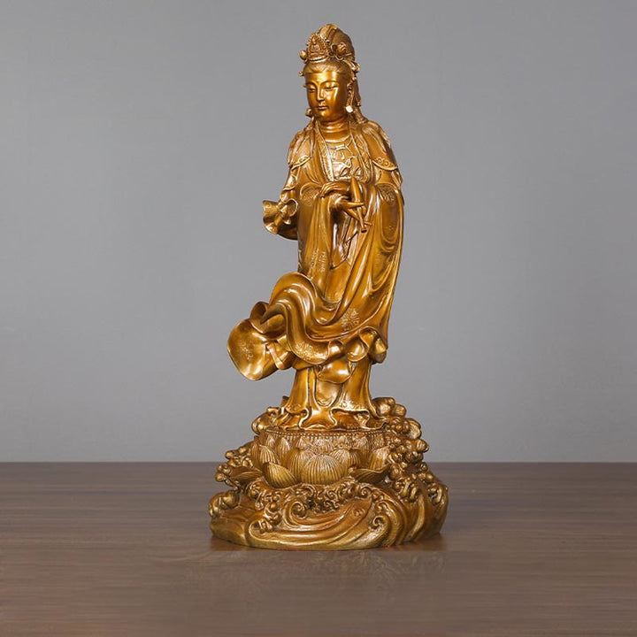 Buddha Stones Kwan Yin Avalokitesvara che tiene un vaso Statua in rame armonia in ottone Decorazione per la casa