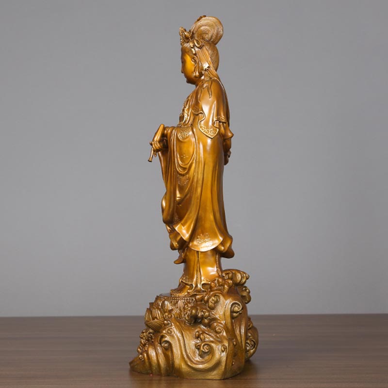 Buddha Stones Kwan Yin Avalokitesvara che tiene un vaso Statua in rame armonia in ottone Decorazione per la casa