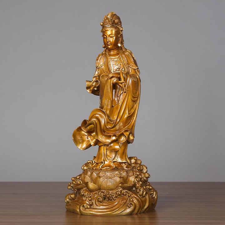 Buddha Stones Kwan Yin Avalokitesvara che tiene un vaso Statua in rame armonia in ottone Decorazione per la casa