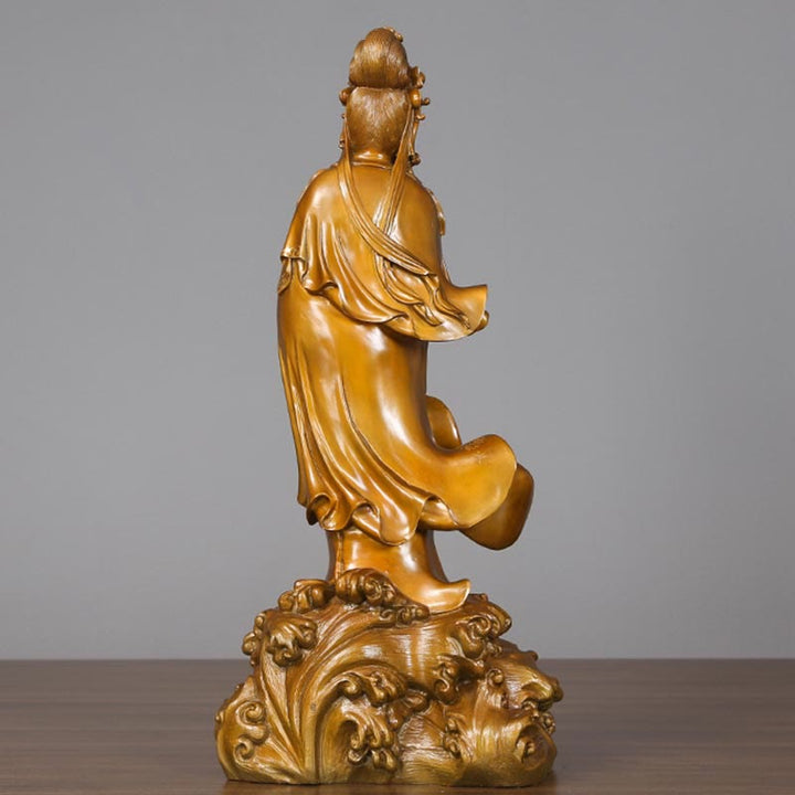Buddha Stones Kwan Yin Avalokitesvara che tiene un vaso Statua in rame armonia in ottone Decorazione per la casa - image 8