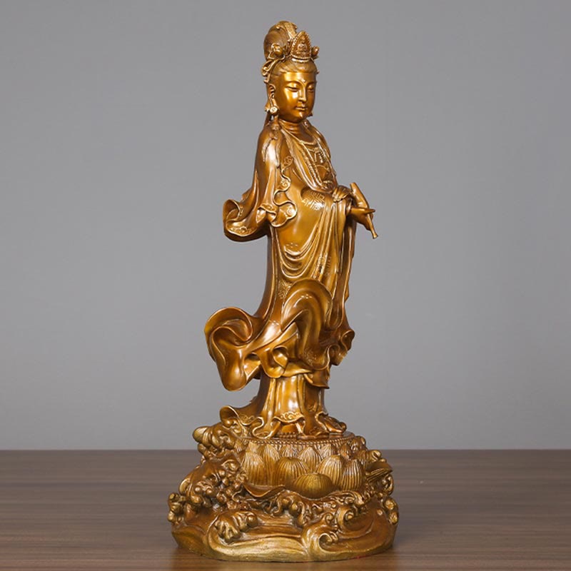 Buddha Stones Kwan Yin Avalokitesvara che tiene un vaso Statua in rame armonia in ottone Decorazione per la casa