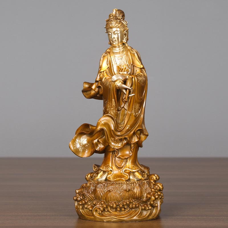 Buddha Stones Kwan Yin Avalokitesvara che tiene un vaso Statua in rame armonia in ottone Decorazione per la casa