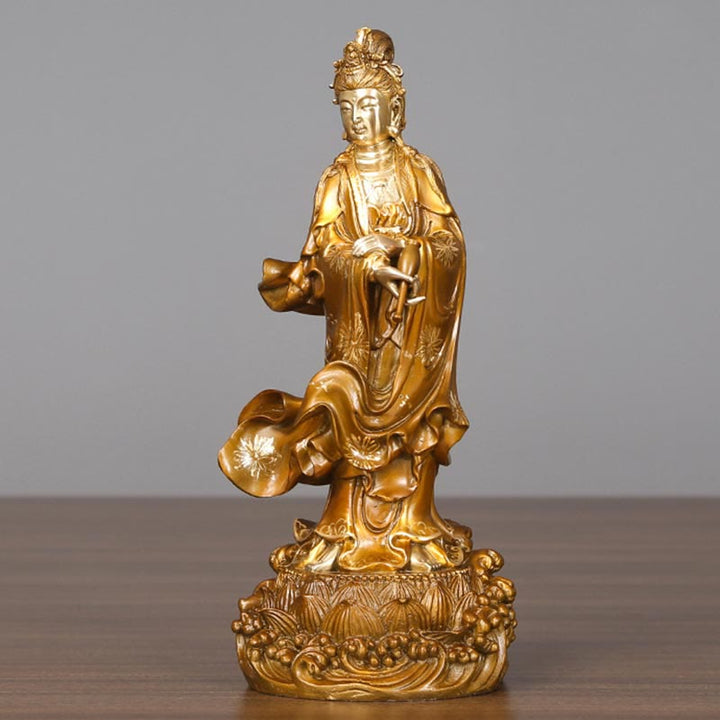 Buddha Stones Kwan Yin Avalokitesvara che tiene un vaso Statua in rame armonia in ottone Decorazione per la casa