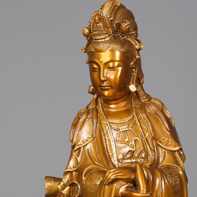 Buddha Stones Kwan Yin Avalokitesvara che tiene un vaso Statua in rame armonia in ottone Decorazione per la casa - image 13