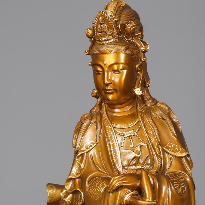 Buddha Stones Kwan Yin Avalokitesvara che tiene un vaso Statua in rame armonia in ottone Decorazione per la casa