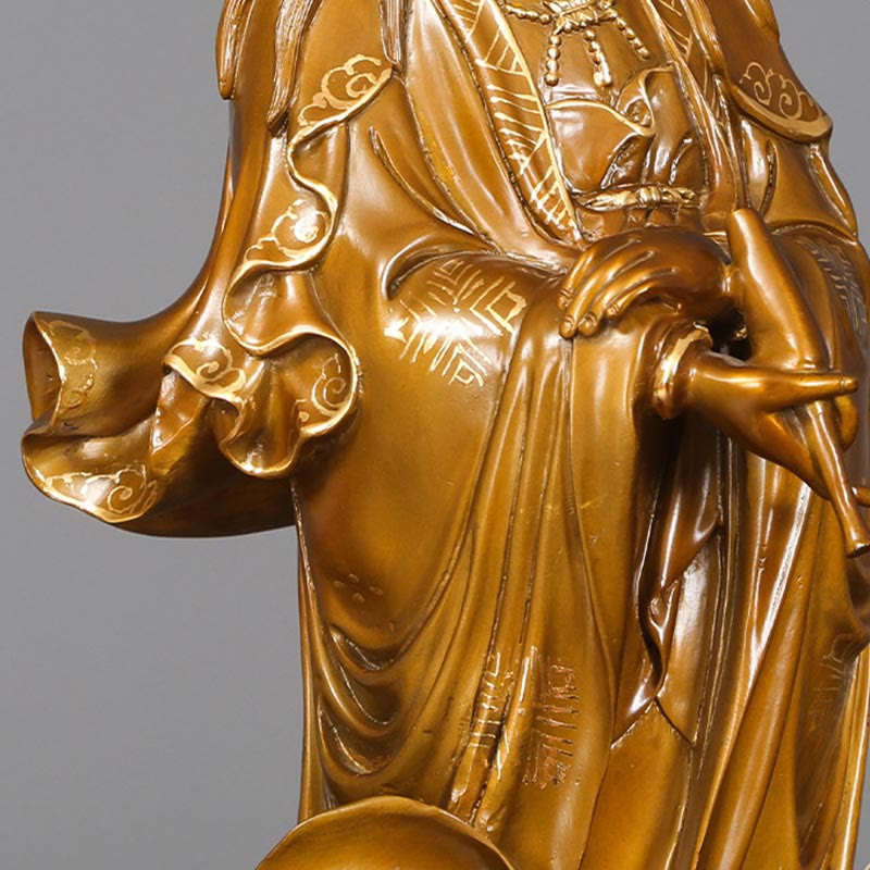 Buddha Stones Kwan Yin Avalokitesvara che tiene un vaso Statua in rame armonia in ottone Decorazione per la casa